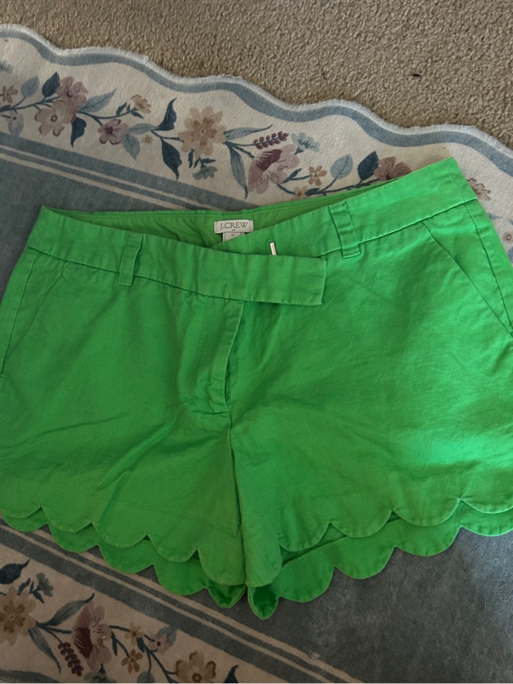 J. Crew Bright Green Scalloped Hem High-Rise Shorts